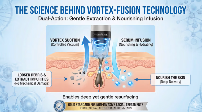 Hydrafacial Vortex Fusion technology treatment diagram